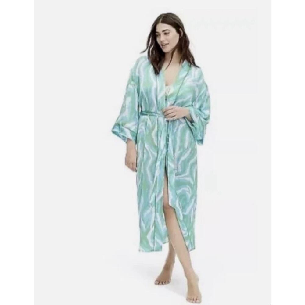 DVF Target Diane Von Furstenberg Long Satin Disco Zebra Green Robe XXS Iconic